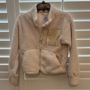 Athleta Girl Cream Sherpa Zip-Up Jacket with Glossy Pocket. Girls size xl (14)